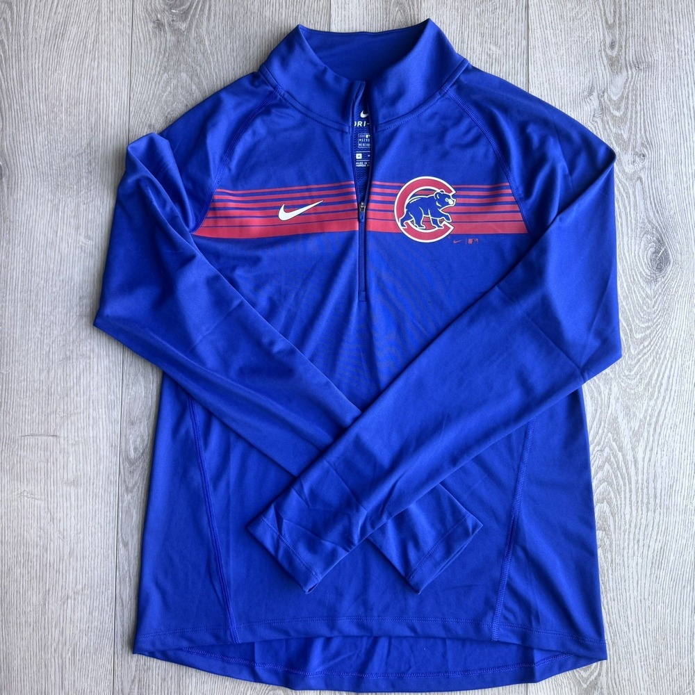 Chicago Cubs Womens Nike MLB Apparel Blue 1/4 Zip Mock Pullover Shirt Top medium